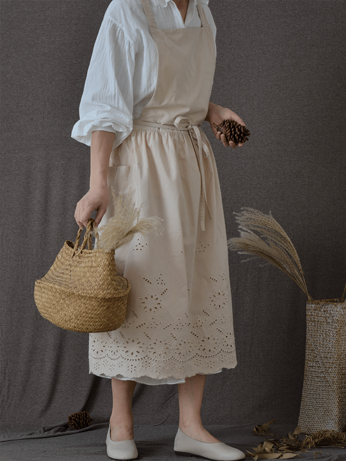 Women's Cotton Embroidered Pocket Apron