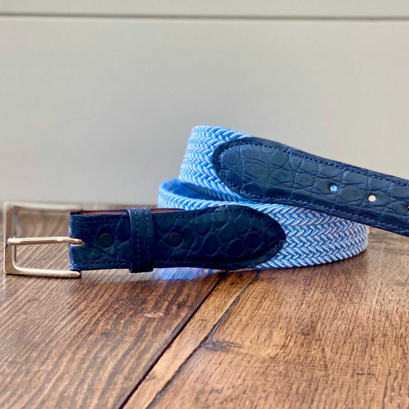 The Stretch Belt, Light Blue & White