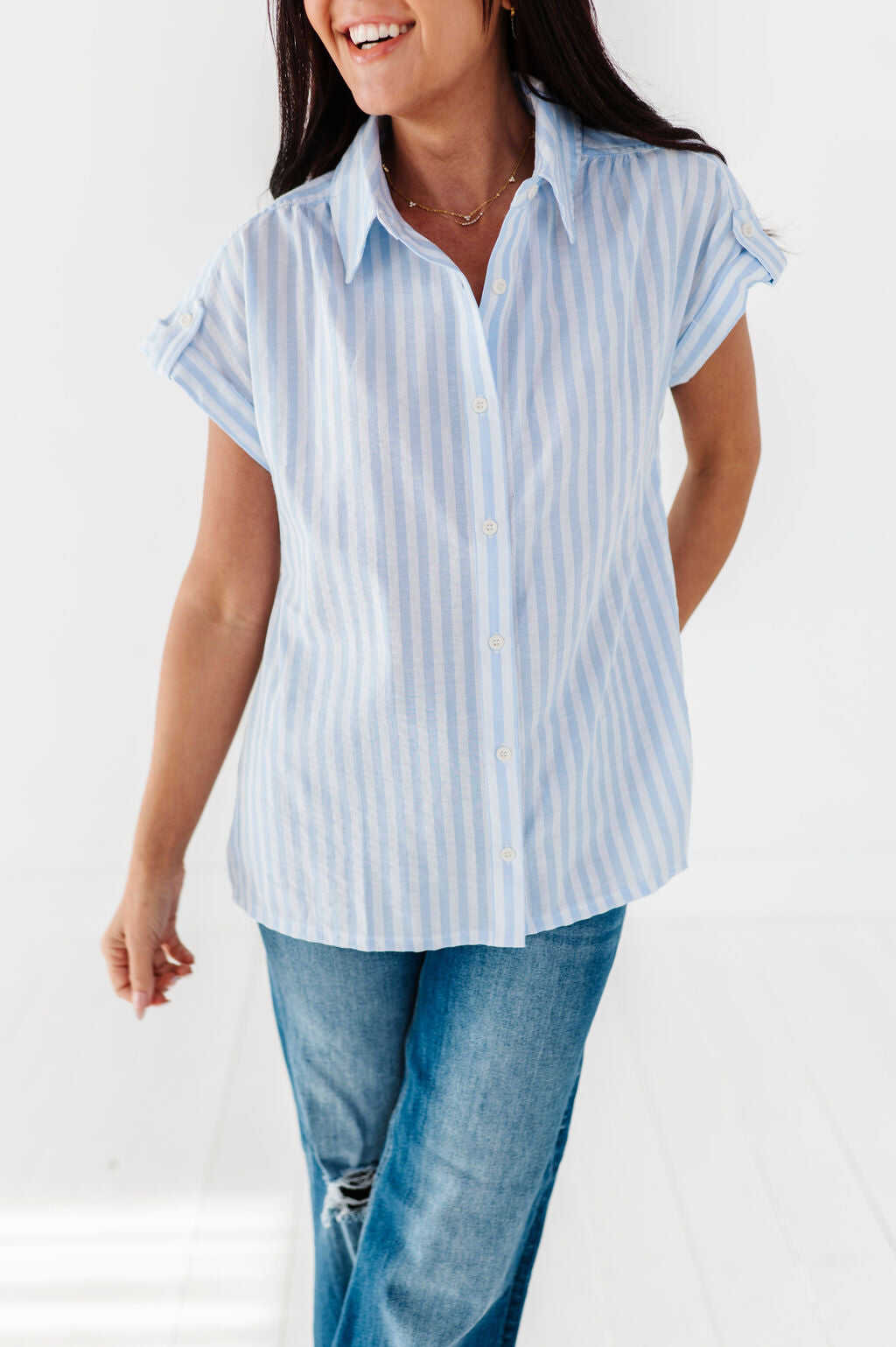 Libby Striped Button Up in Chambray