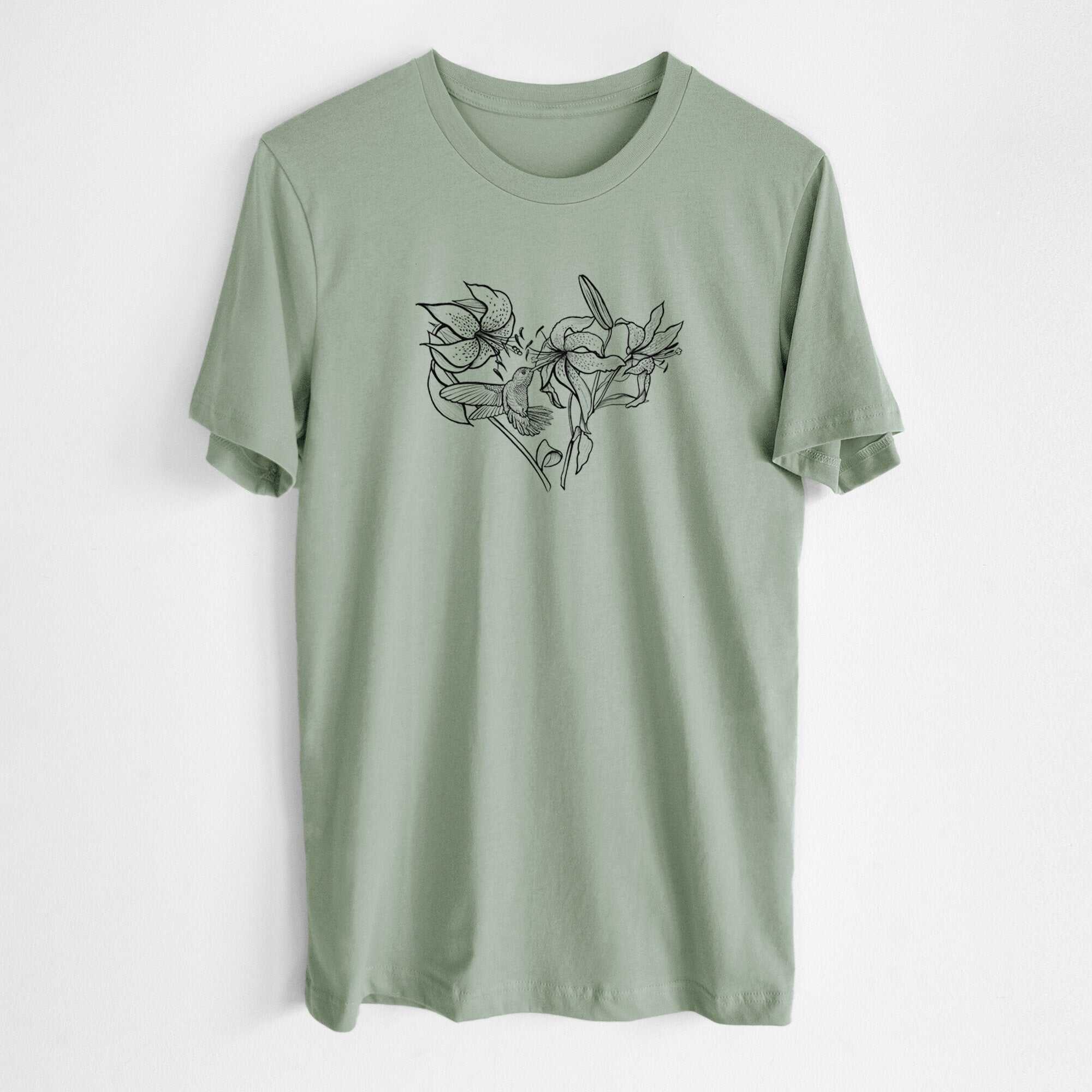 Hummingbird with Lillies Heart - Lightweight 100% Cotton Unisex Crewneck