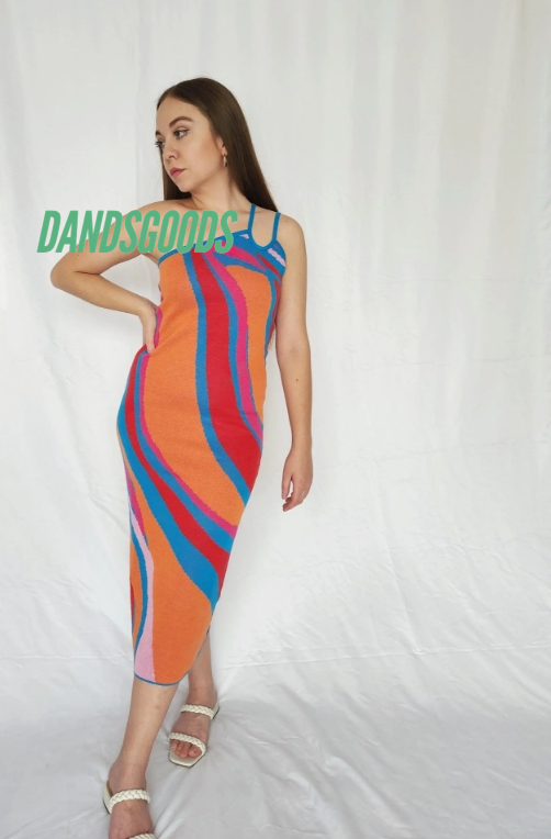 One Shoulder Multicolor Knit Midi Dress - SALE