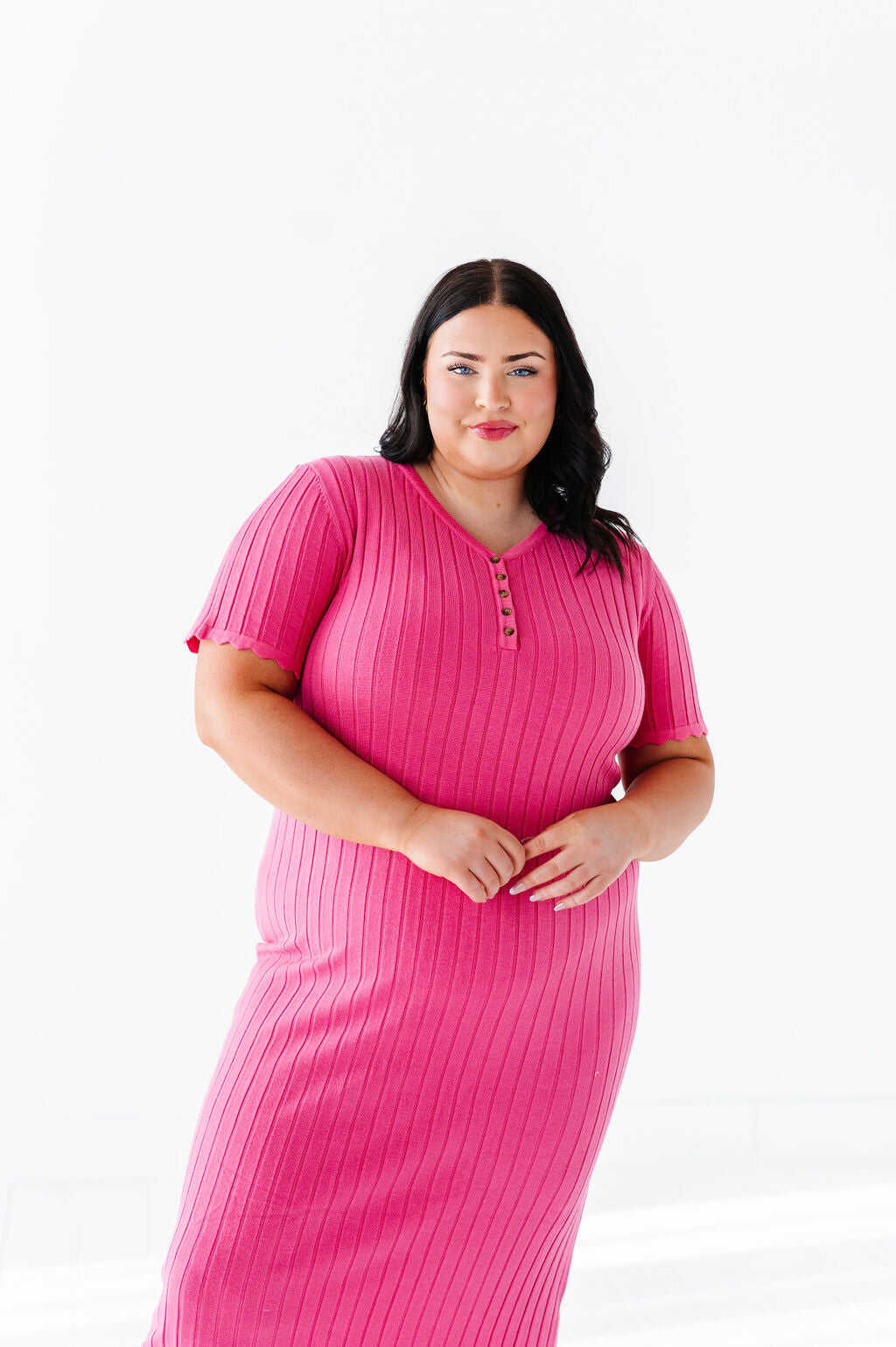 Harper Short Sleeve Dress in Hot Pink - Size XL, 1X, & 2X Left
