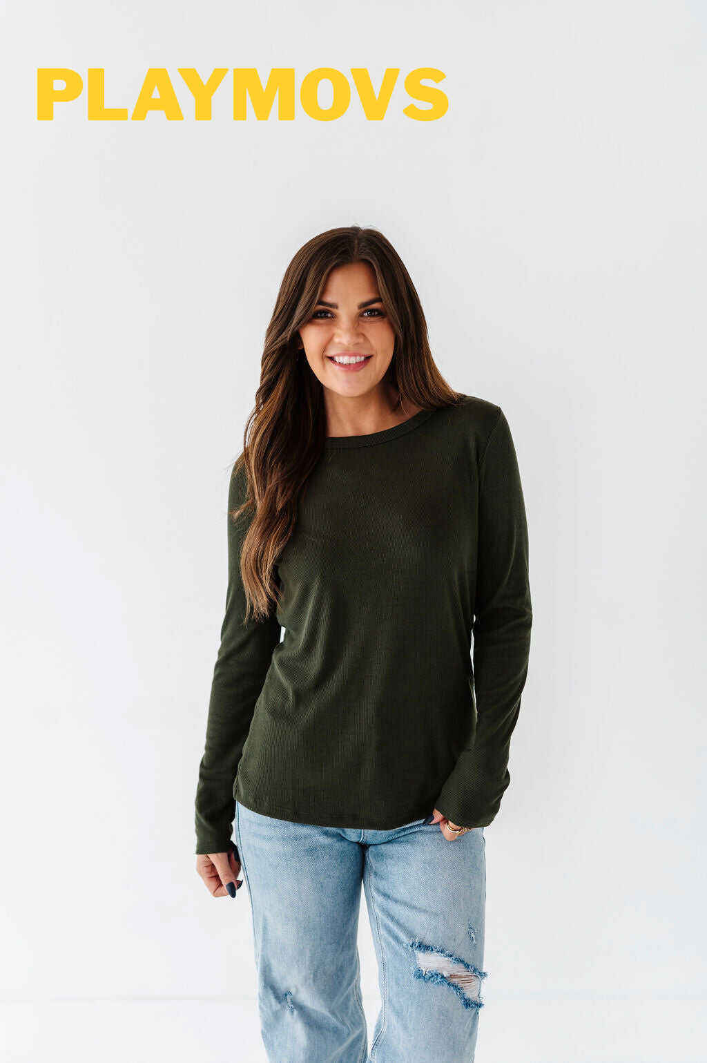 Kori Basic Ribbed Top in Olive - Size Small & X-Large Left