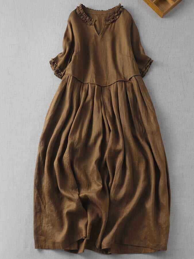 V-Neck Dress With Wooden Ears