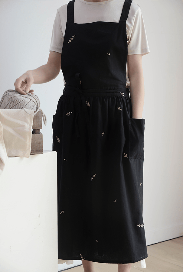 Women's Cotton Leaf Embroidery Apron
