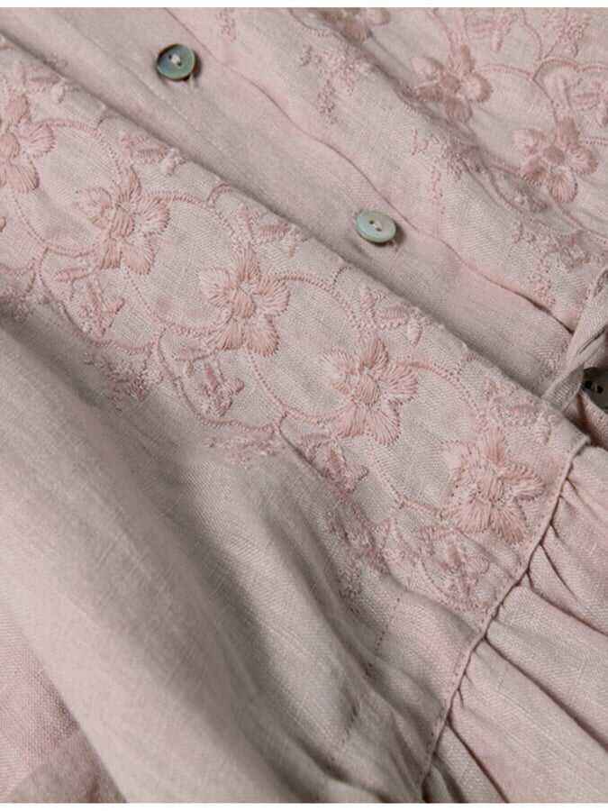 3/4 Sleeves Cotton Linen Loose And Slim Embroidered Dress