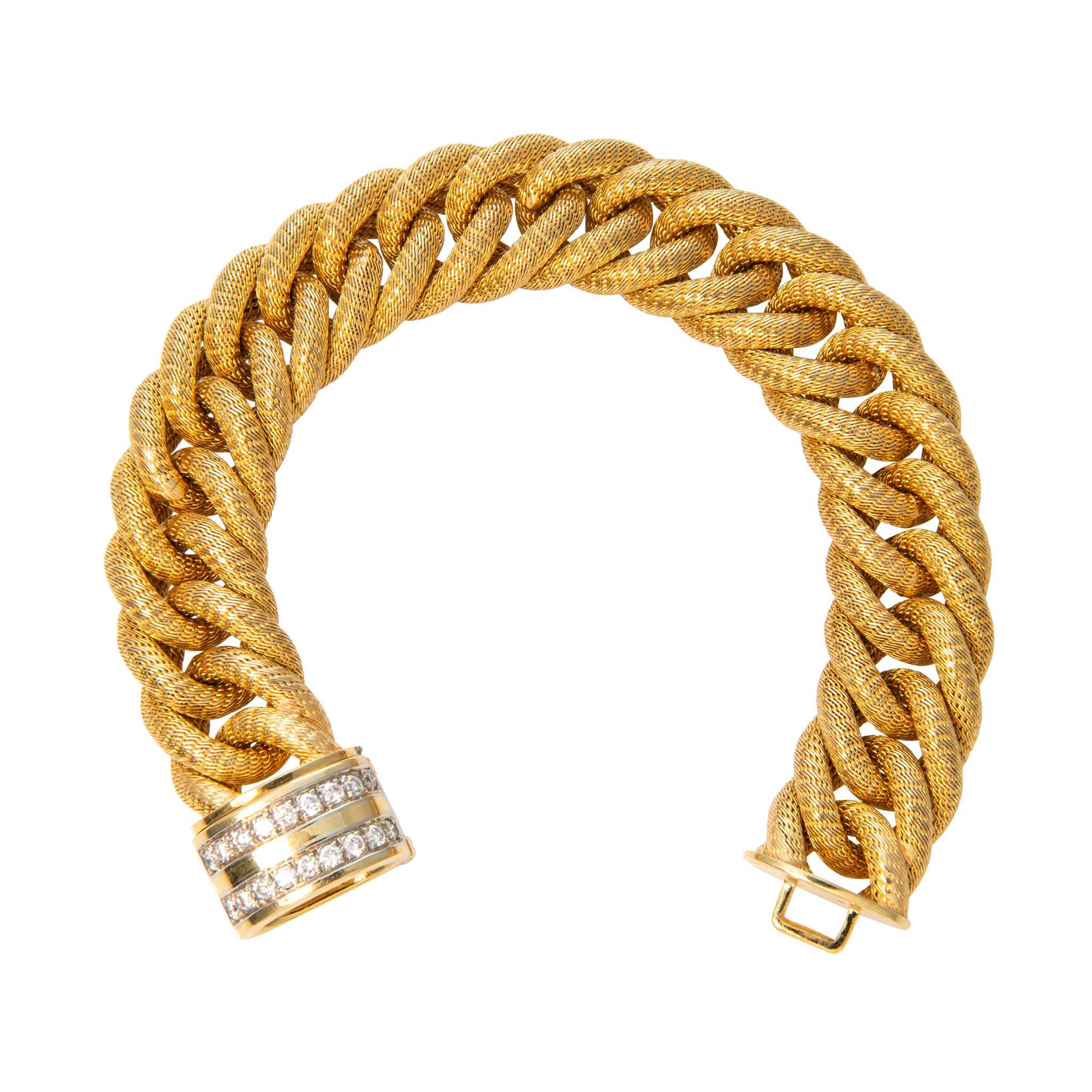 Vintage Italian Damond Clasp 18K Gold Mesh Link Bracelet