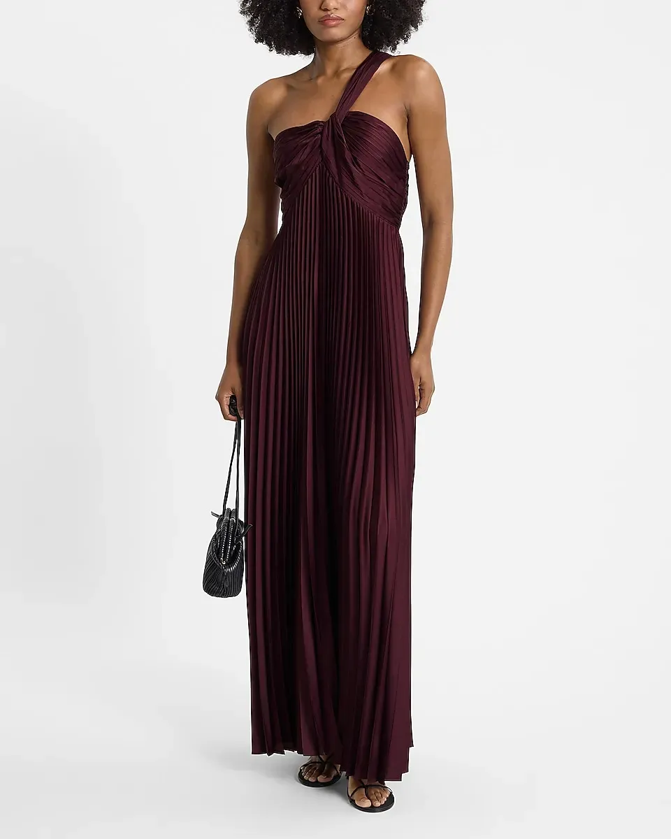 Pleated One Shoulder Maxi Dress