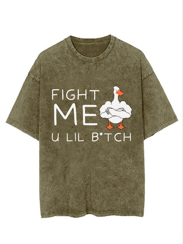 Fitness Duck Text Letter Printed Washed T-shirt