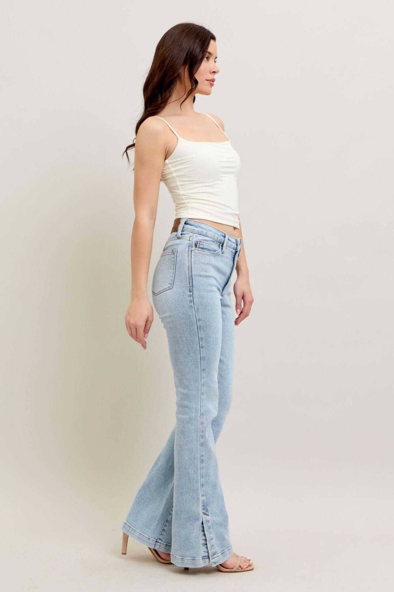 Judy Blue Vintage Wash Tummy Control Side Slit Slim Bootcut Jeans