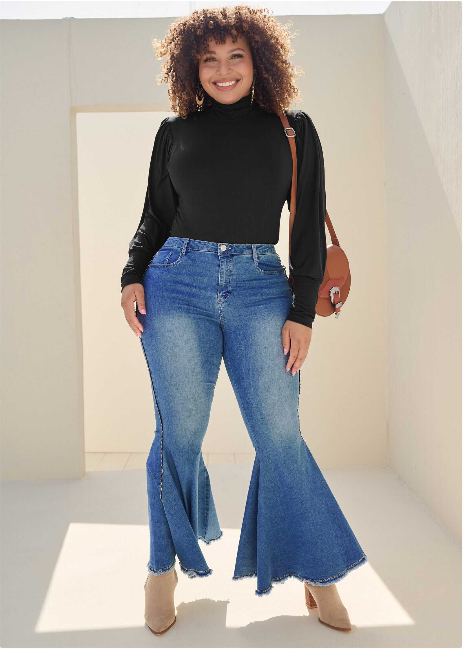 Turtleneck Long Sleeve Top - Black