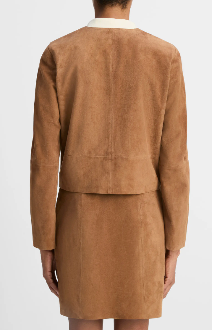 Vince Collarless Cropped Suede Jacket