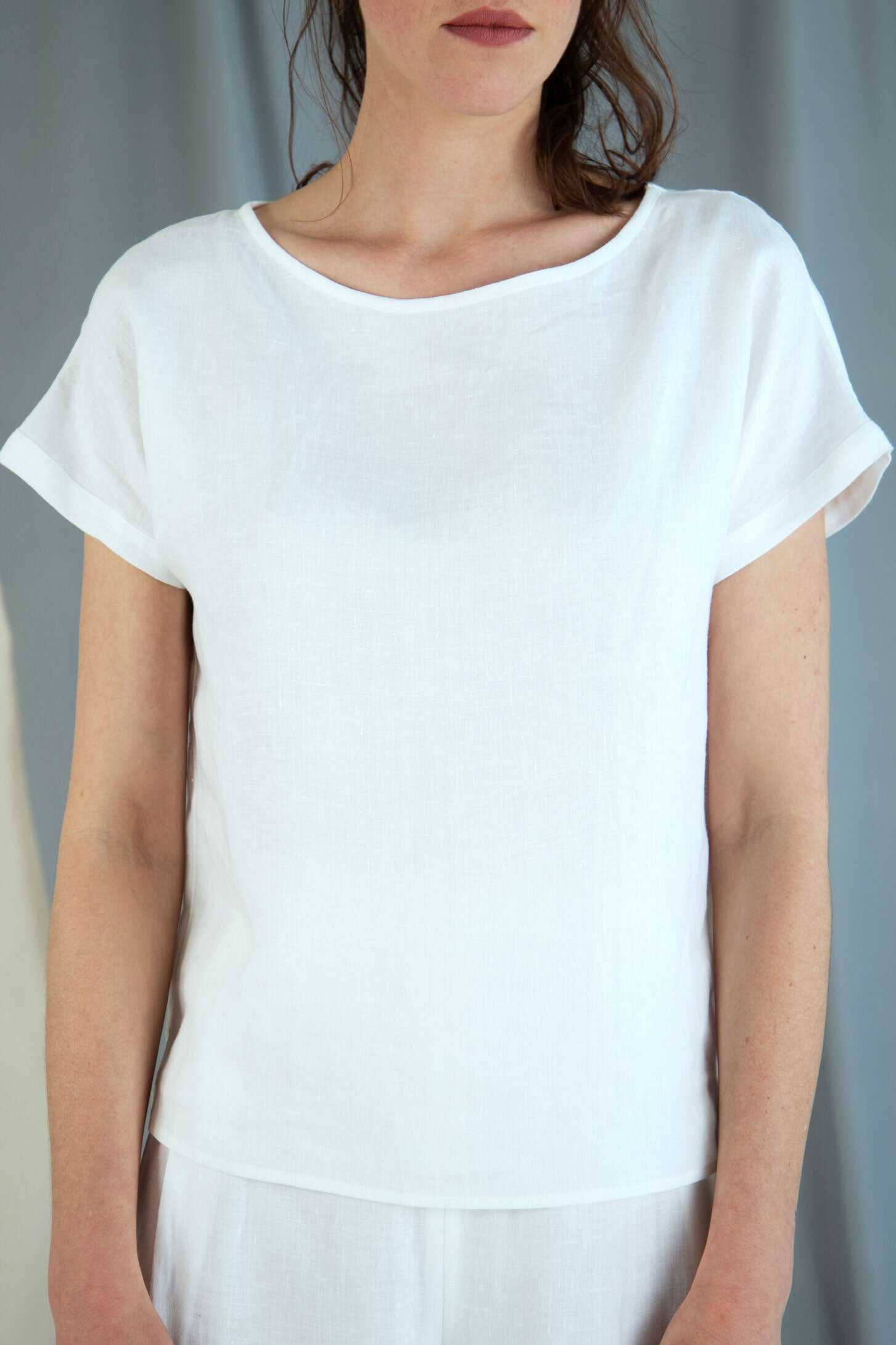 Drop shoulder linen top - White