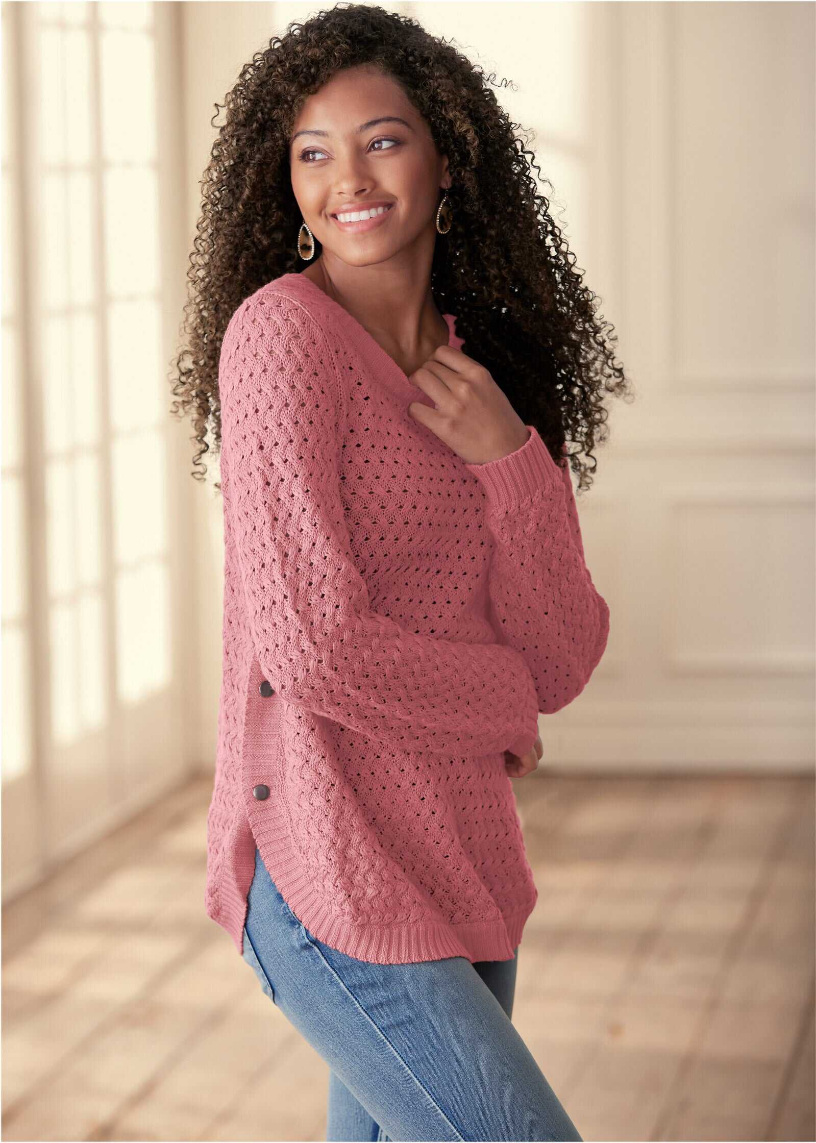 Button Detail Sweater - Pink