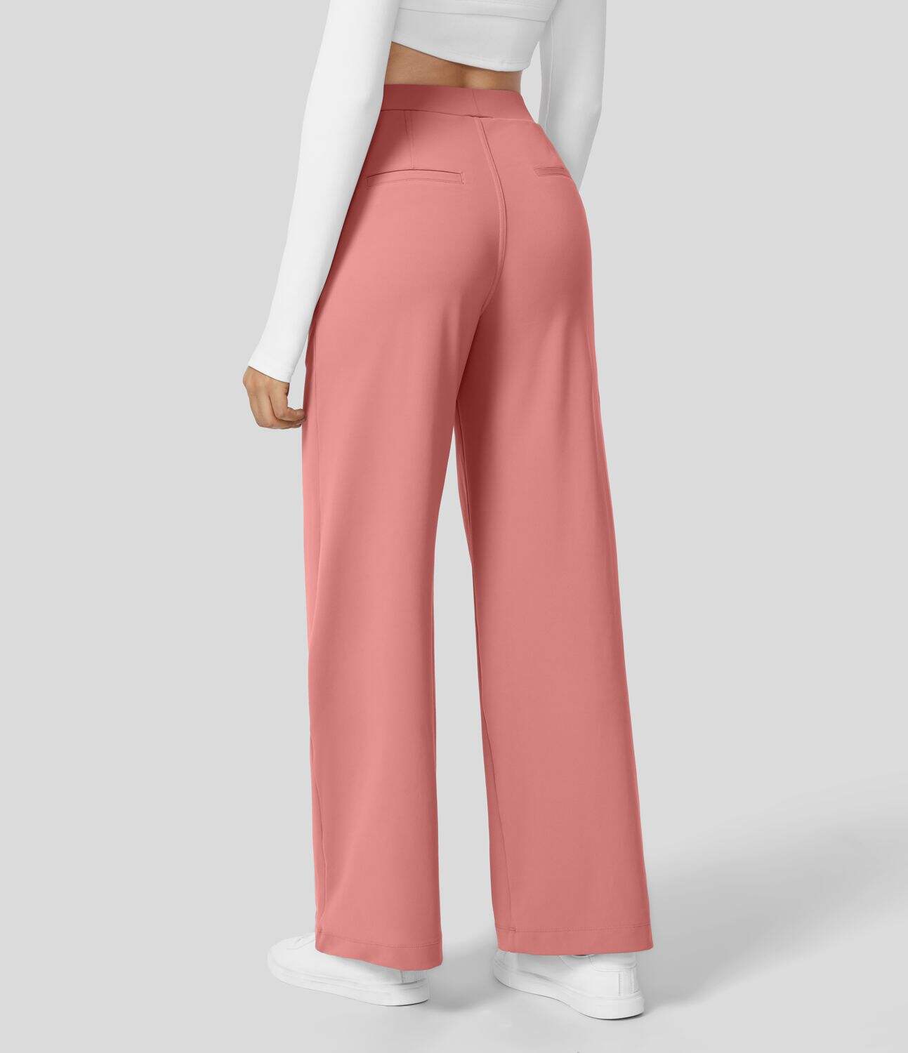 High Waisted Plicated Side Pocket Straight Leg Work Pants