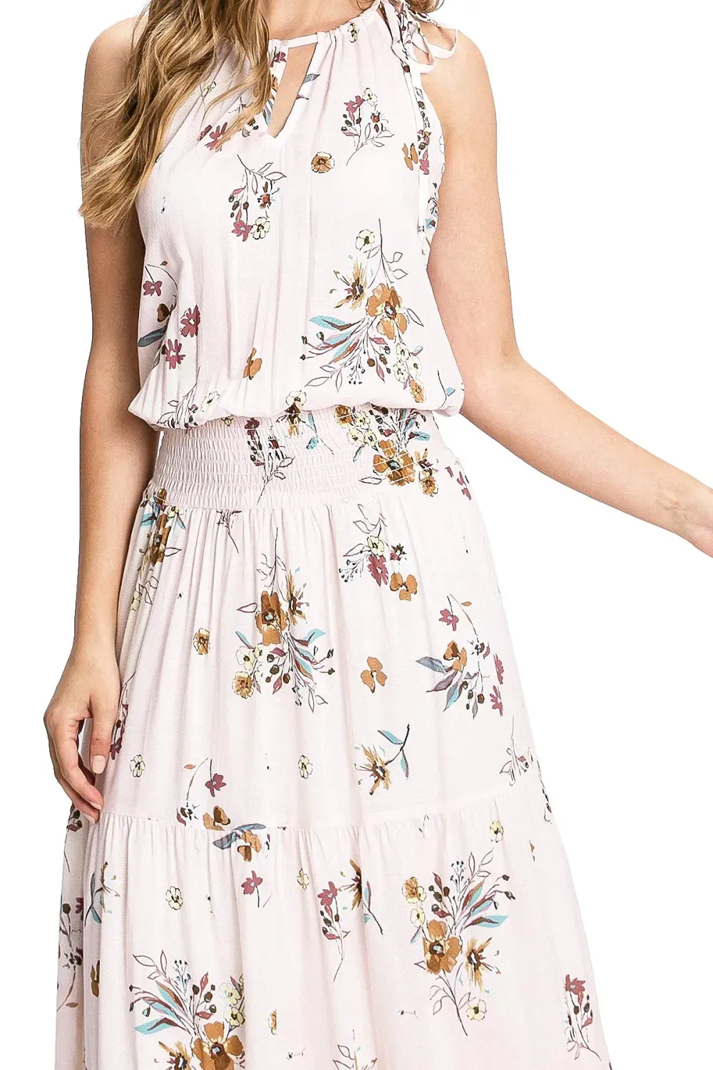 Light Blue Floral Halter Maxi Dress