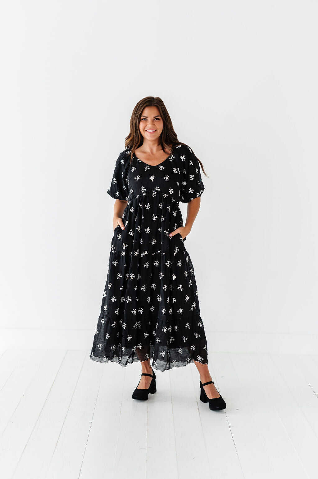 Pearl Midi Dress in Black - Size Small, Medium, & 3X Left