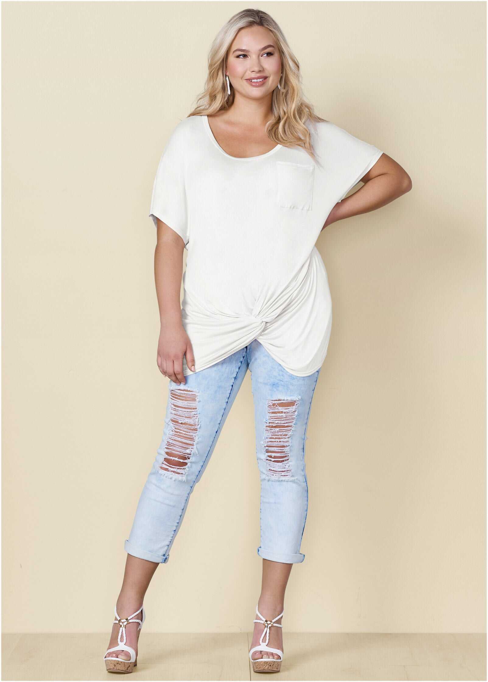 Twisted Knot Detail Tee - White