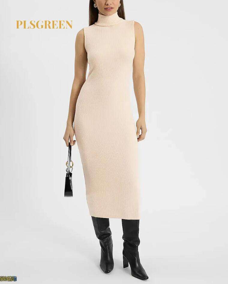 Ribbed Sleeveless Mock Neck Midi Dress