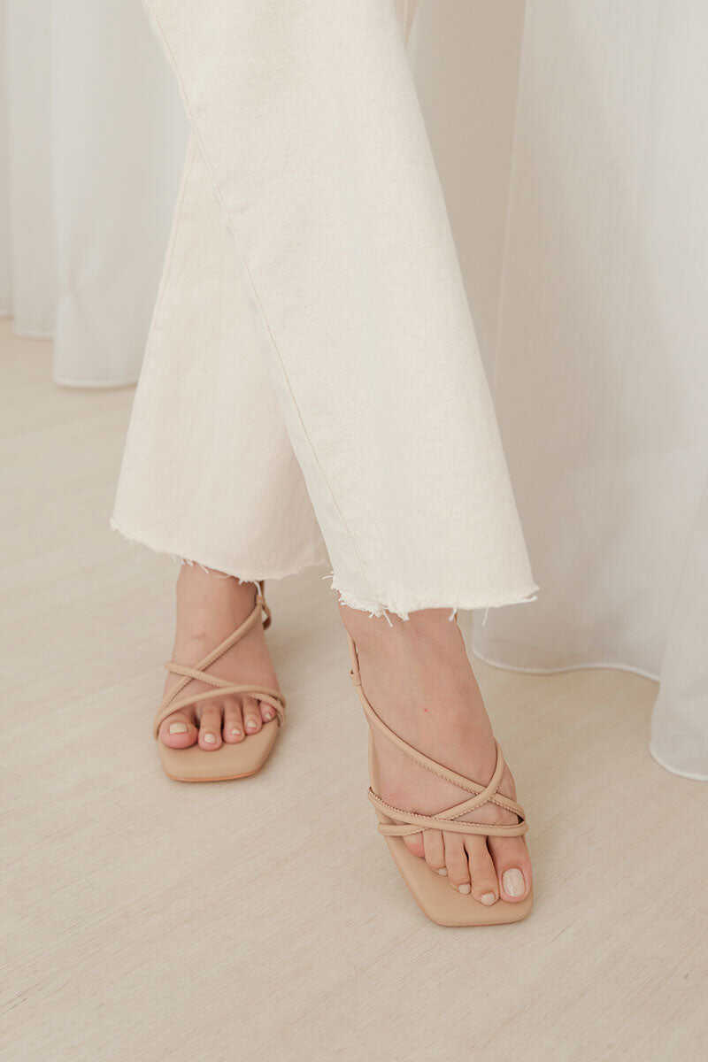 Zaddey Strappy Low Heel Sandals in Nude