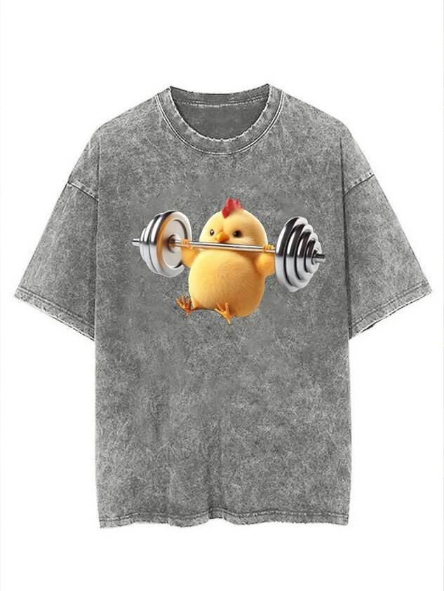 🐥 Fun Fitness Yellow Chicken Graphic Crease T-Shirt