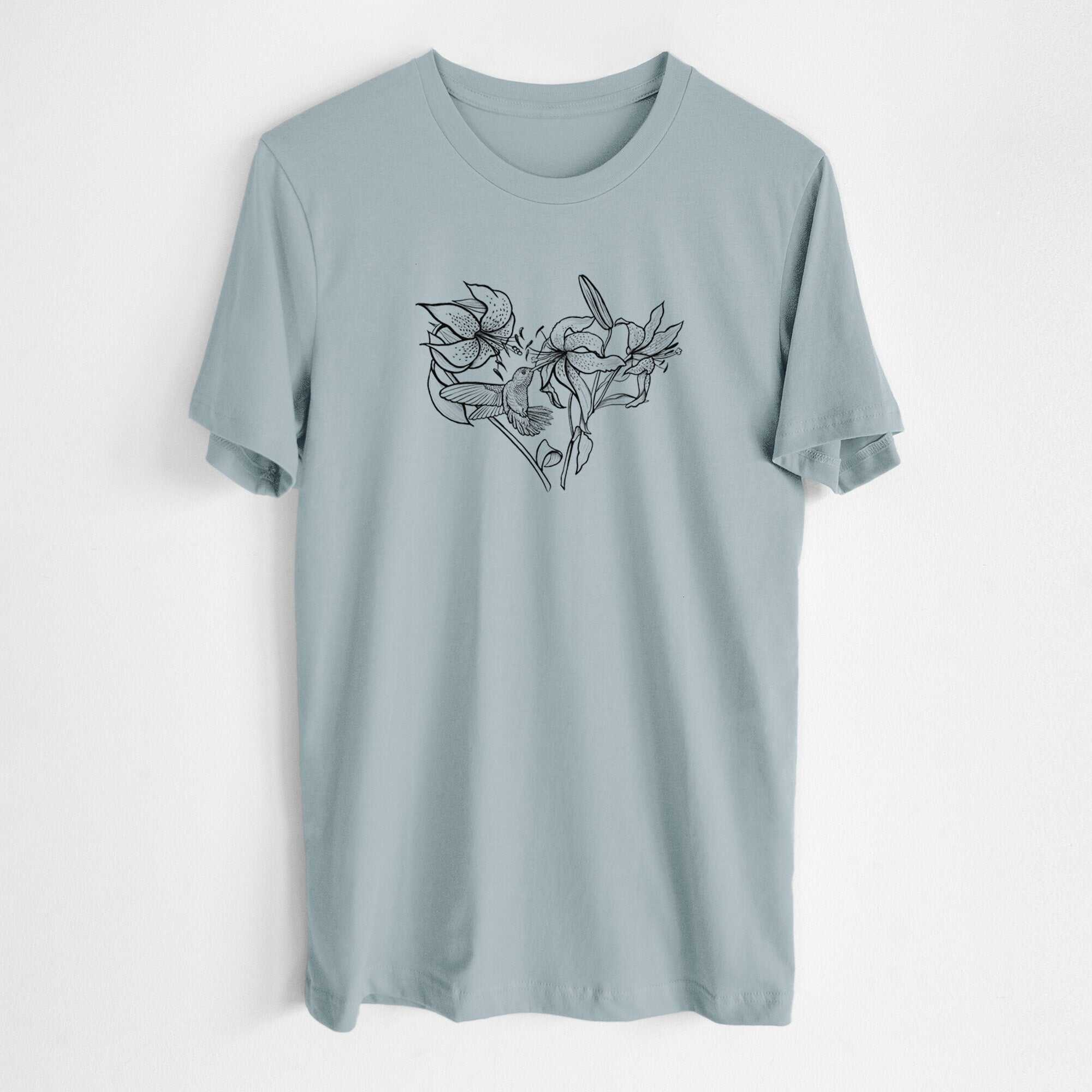 Hummingbird with Lillies Heart - Lightweight 100% Cotton Unisex Crewneck