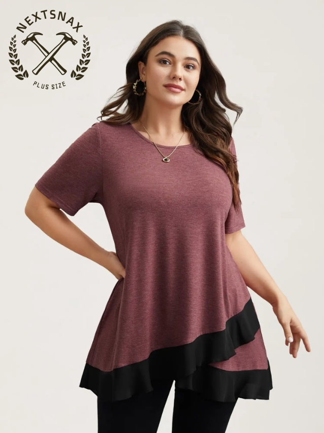Color Contrast Overlap Hem Flared Top