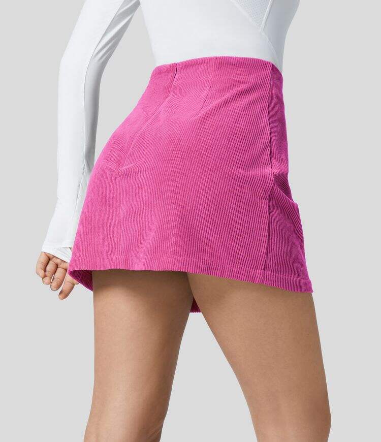 High Waisted Invisible Zipper 2-in-1 A Line Mini Corduroy Casual Skirt