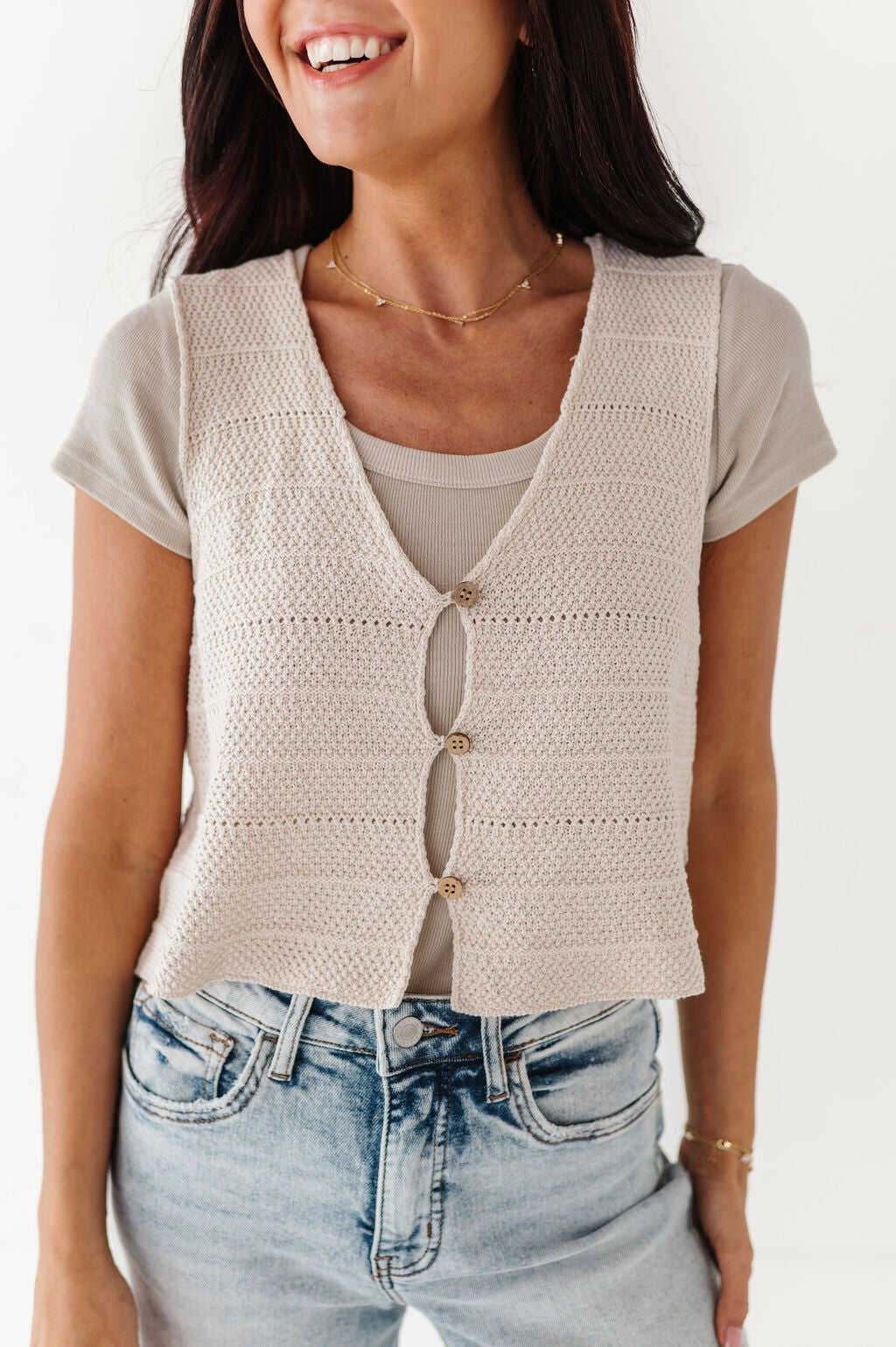 Olly Knit Vest in Oatmeal - Size Large Left