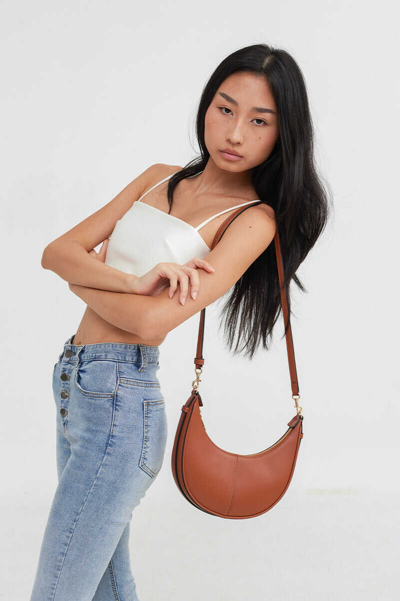 Selene Crescent Bag in Caramel