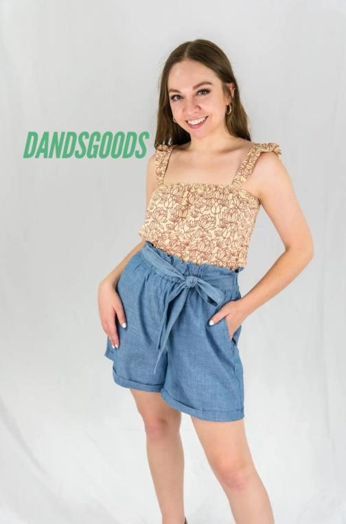 Paperbag Cuffed Chambray Shorts - SALE