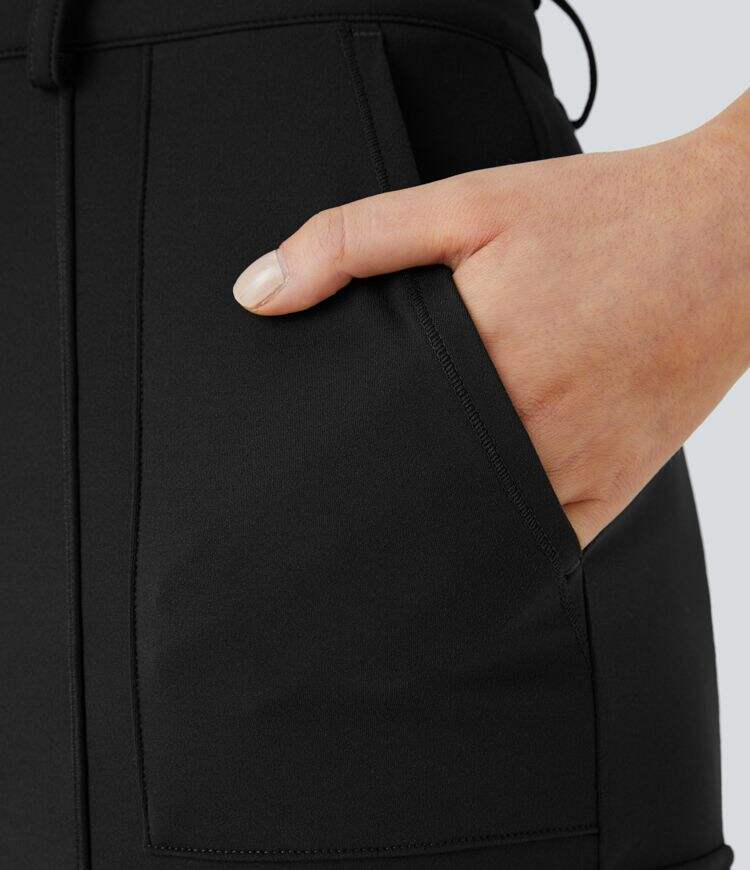 High Waisted Button Zipper Multiple Pockets Solid Skinny Hiking Cargo Pants