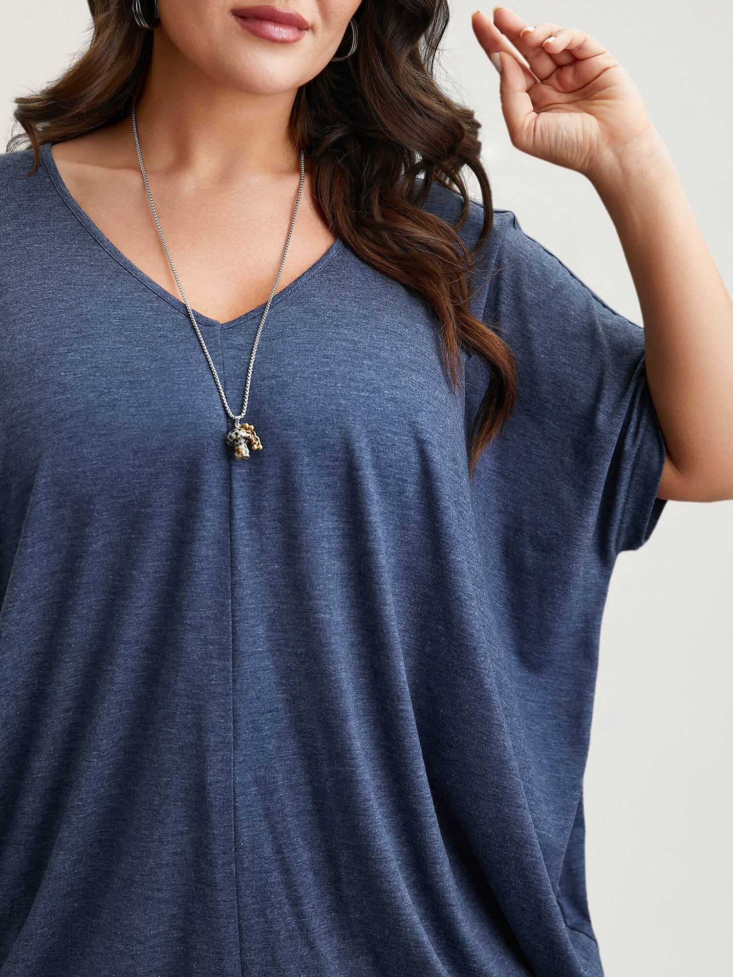 V-Neck Cocoon Pattern Plain Top