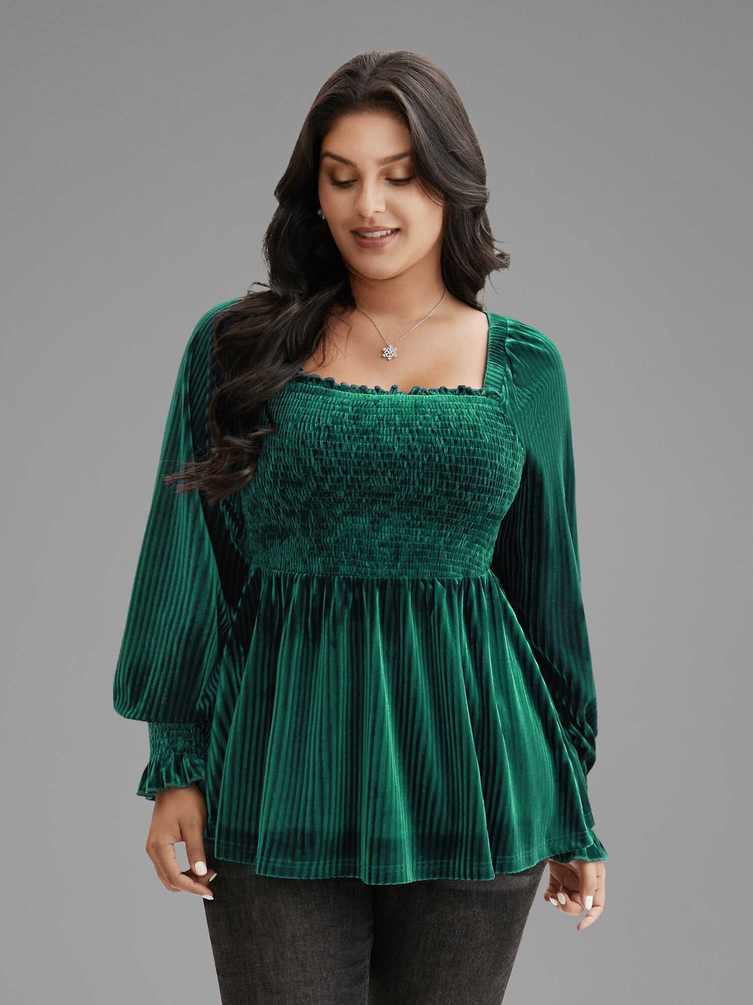Velvet Smocked Bodice Jersey Top