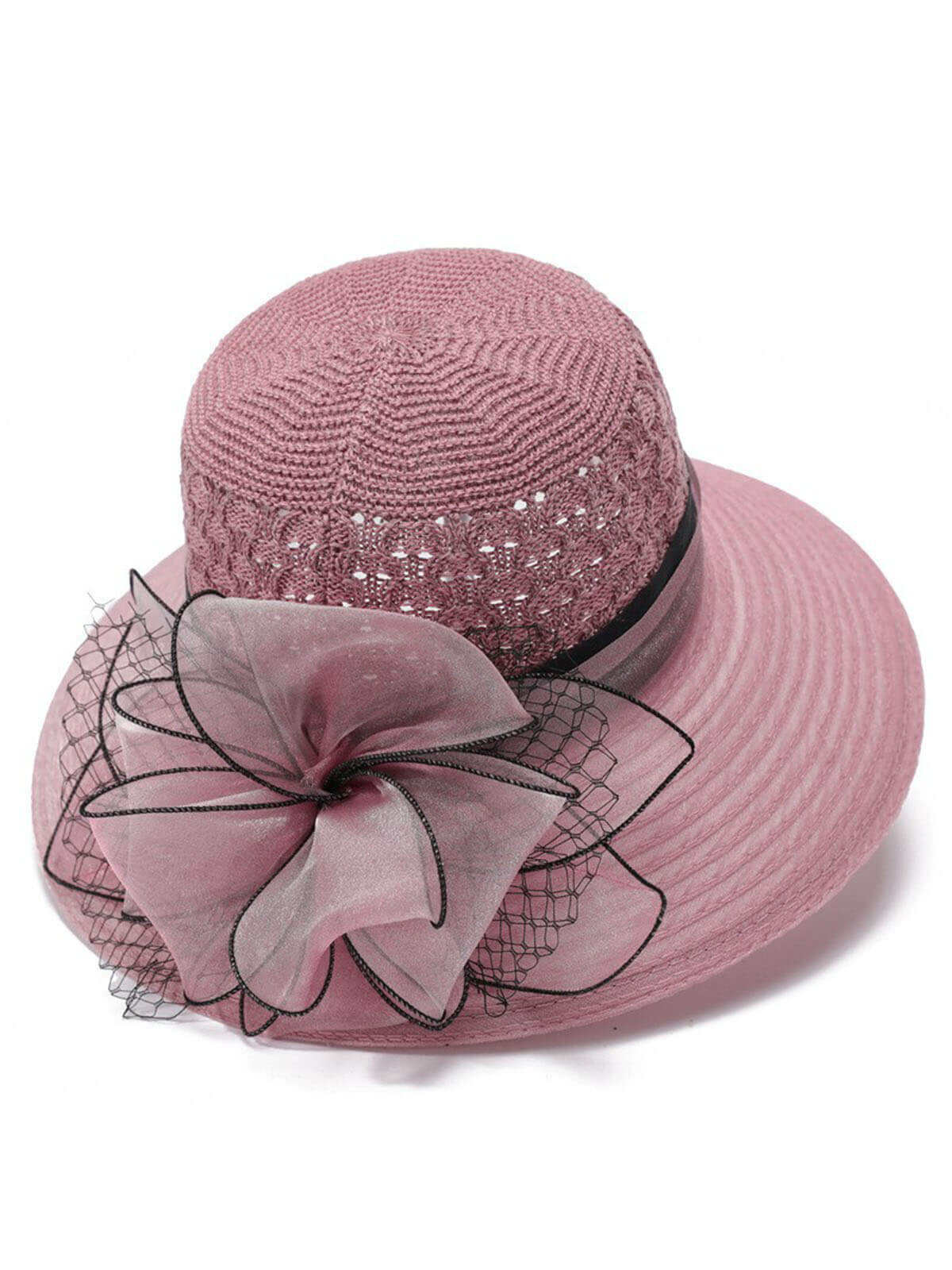 Crochet Organza Bowknot Straw Sun Hat