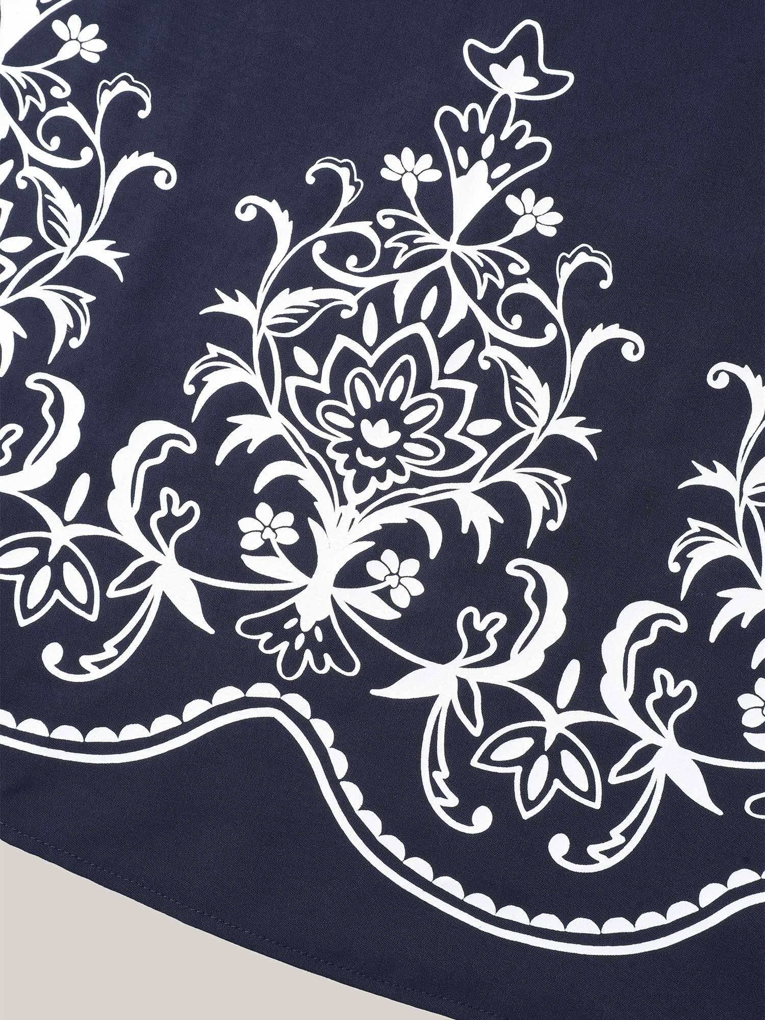 Floral Print Round Neck Ruffled Sleeve Shirt