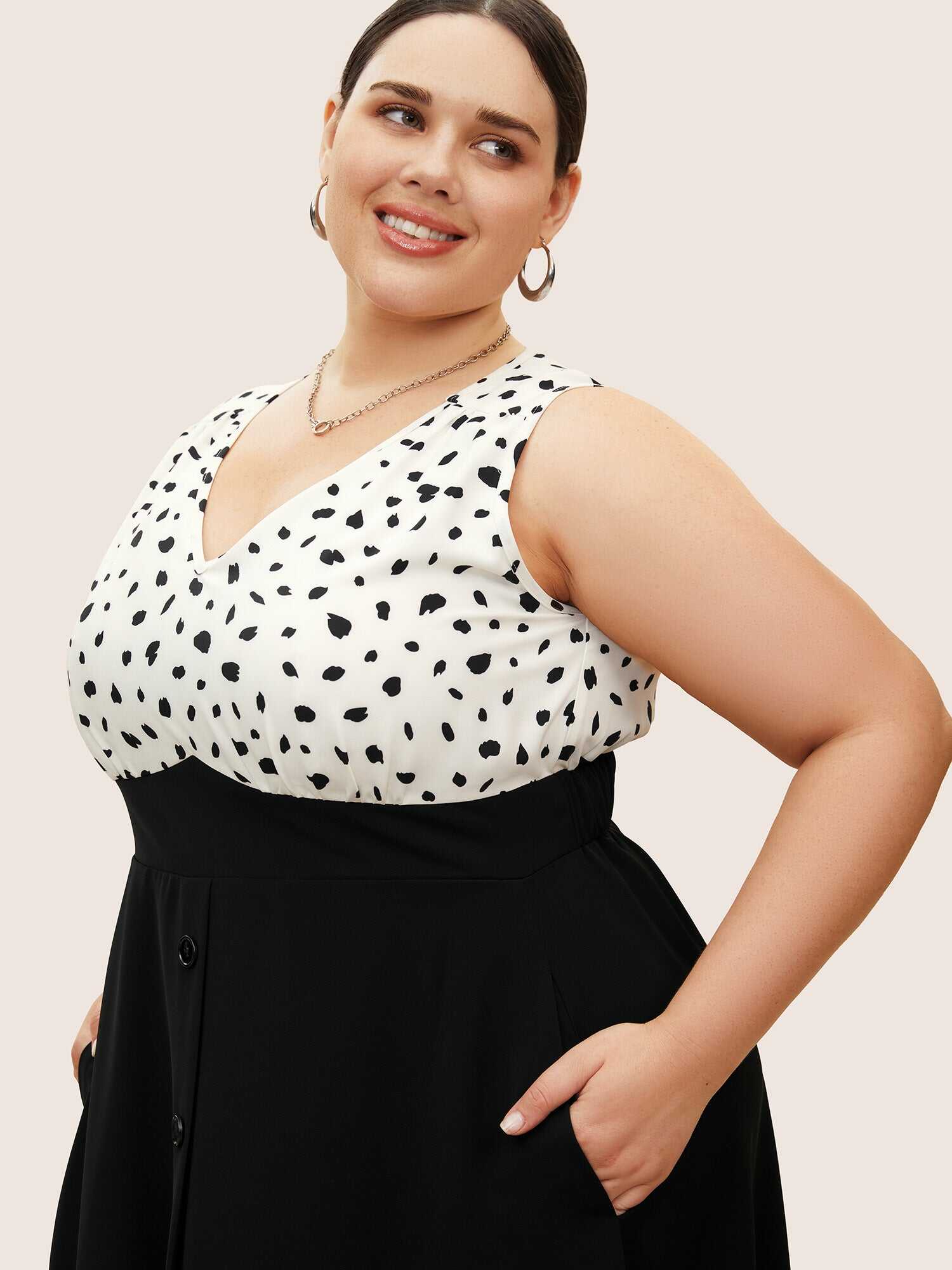 Leopard Print Patchwork Pleated Sleeveless Dress