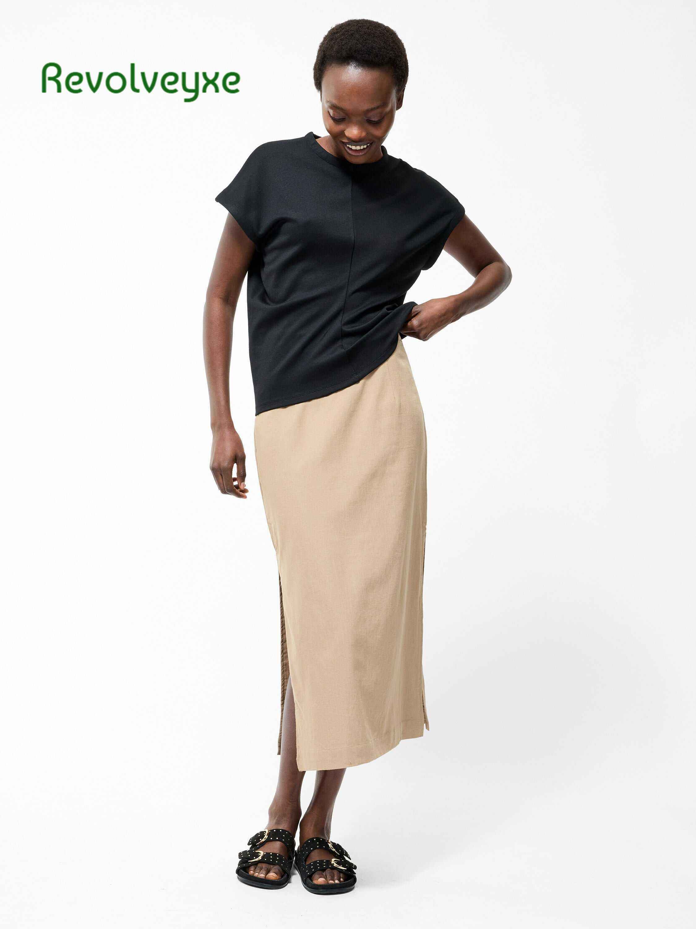 Linen Column Midi Skirt