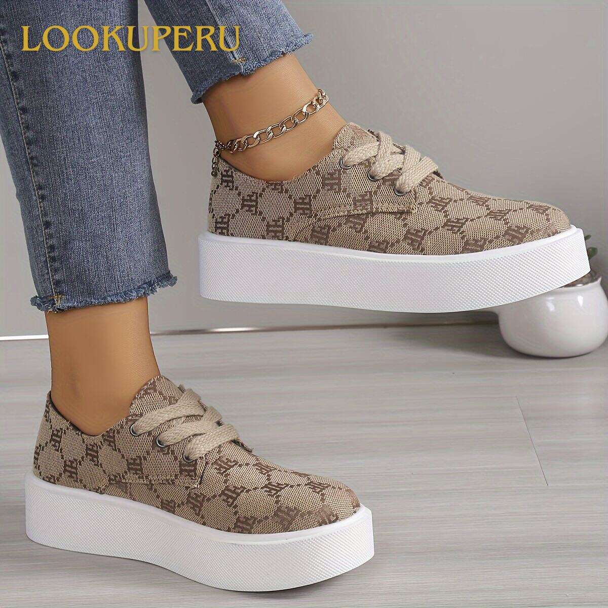 Women's Geometric Pattern Platform Sneakers, Casual Lace Up Outdoor Shoes, Comfortable Low Top Shoes