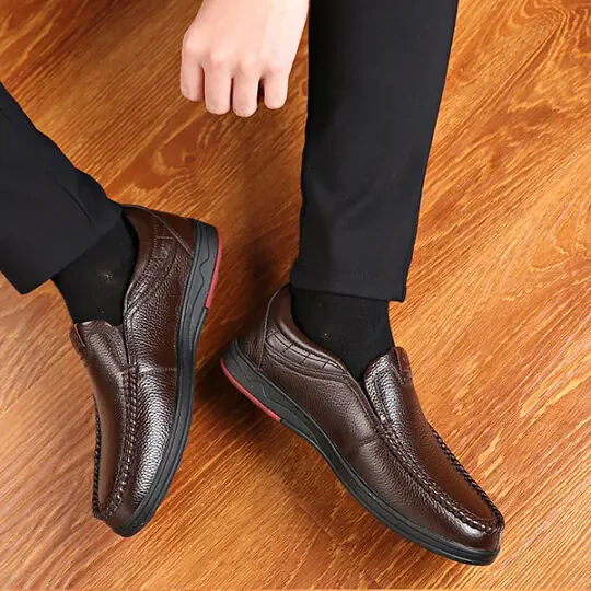 Men's Genuine Leather Soft Insole Casual Business Slip On Loafers