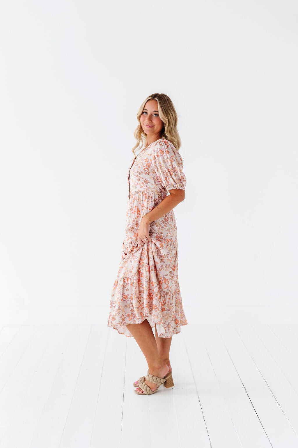 Fiona Floral Dress in Cream Multi - Size 2X, 3X, & 4X Left