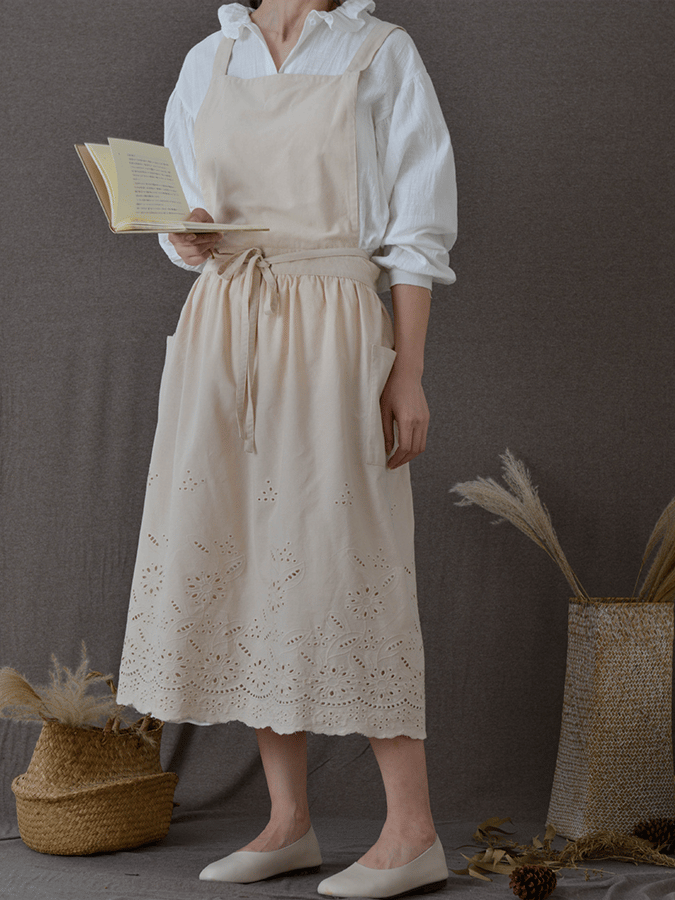 Women's Cotton Embroidered Pocket Apron
