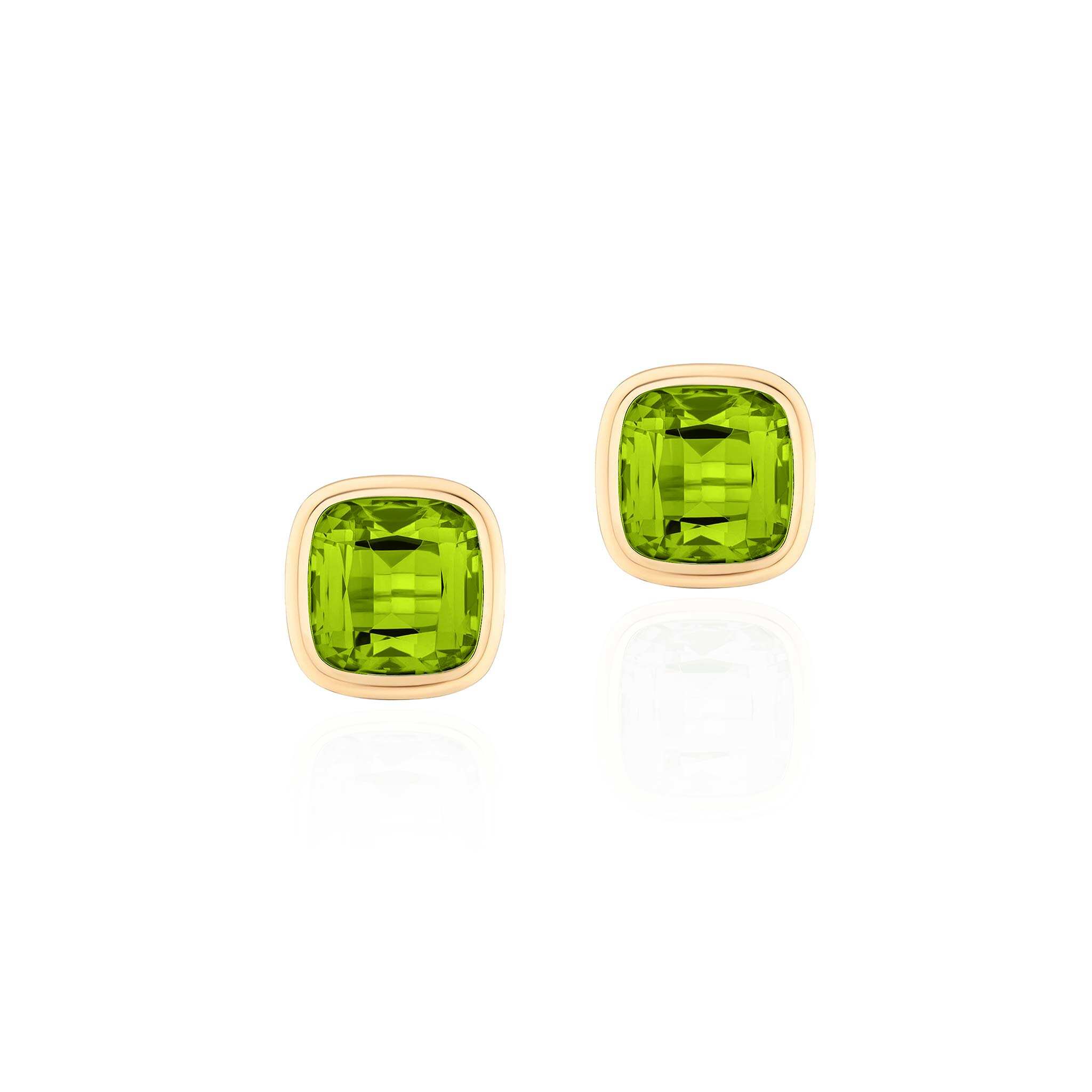 Goshwara Cushion Peridot Bezel Set 18K Gold Stud Earrings