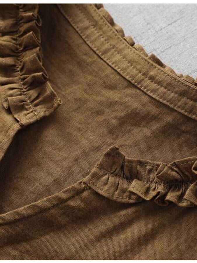 V-Neck Dress With Wooden Ears