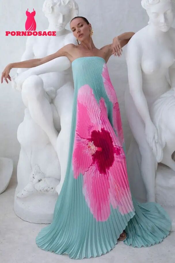 Floral Pleated Off-Shoulder Maxi Dress