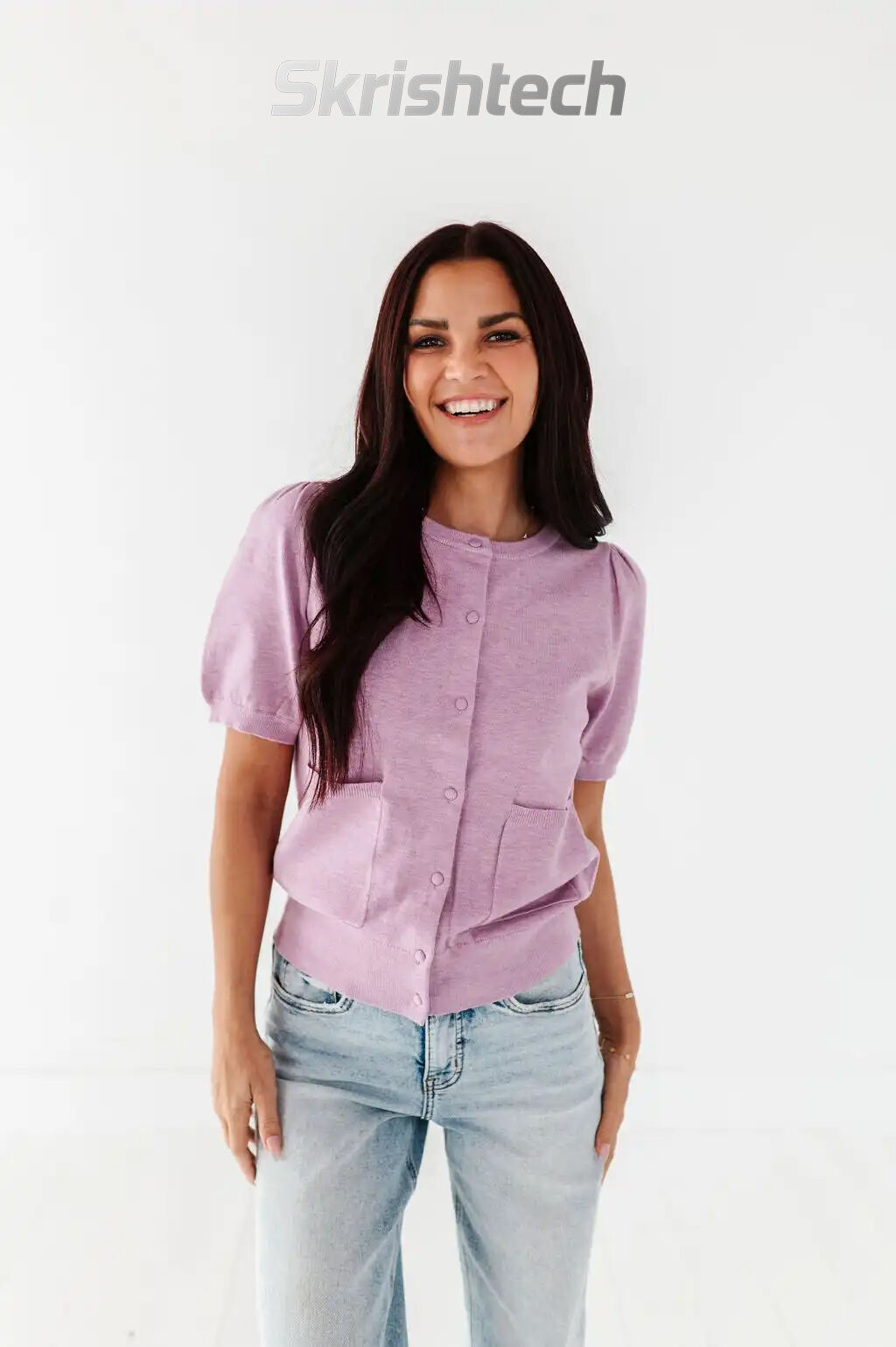 Betty Short Sleeve Cardigan in Blush - Size XL Left