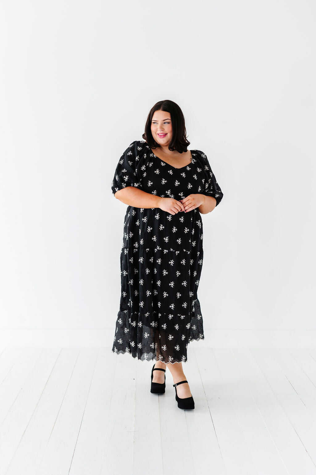 Pearl Midi Dress in Black - Size Small, Medium, & 3X Left