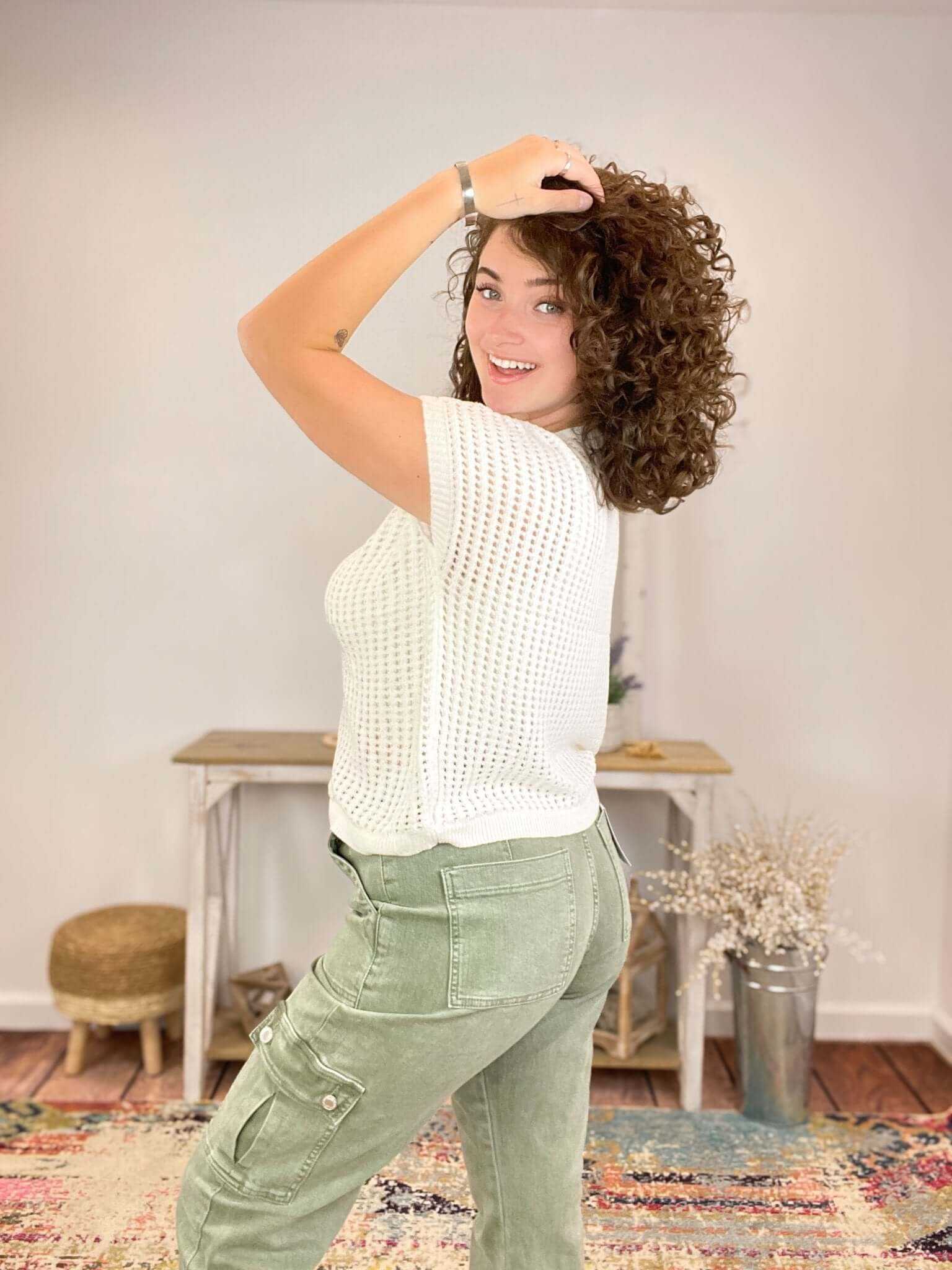 Vervet by Flying Monkey Dixie Cargo Straight Ankle Jeans - Army Green