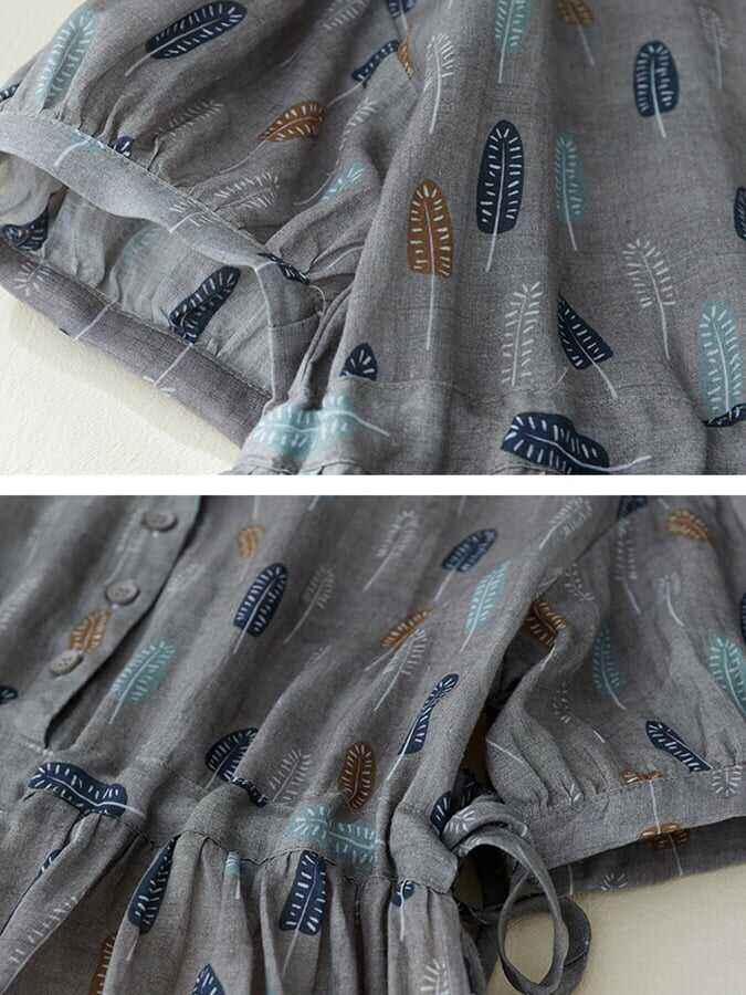 Lightweight Medium Length Cotton And Ramie Printed Dress
