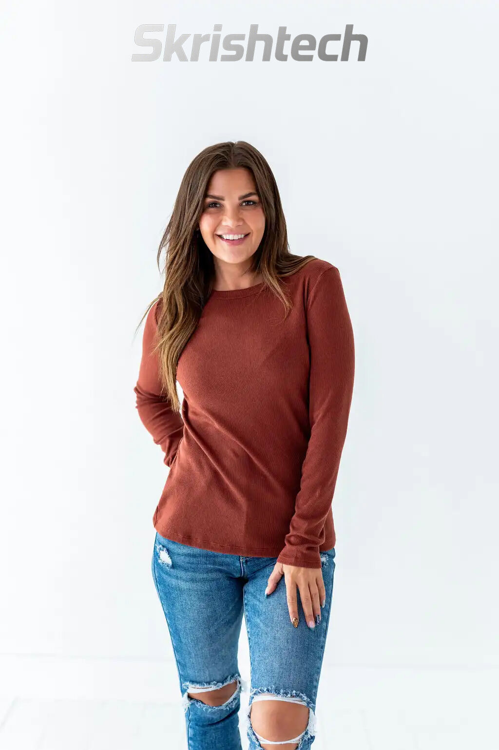 Kori Basic Ribbed Top in Copper